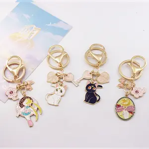 Fashion kartun lucu Sailor Moon Luna kucing logam gantungan kunci mobil tas liontin jimat kunci cincin aksesoris kecil hadiah promosi