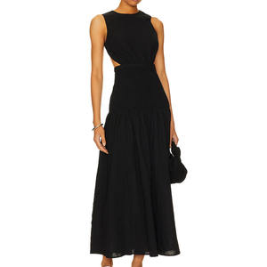 فستان نسائي غير رسمي عالي الجودة مكشوف الظهر بفتحة رقبة دائرية تصميم مكشكش بخصر مرن فستان ماكسي مخصص - Product Image 5