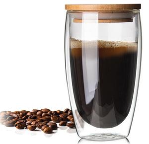 Taza de Vidrio Borosilicato de Doble Pared Resistente al Calor, Apta para Alimentos, Personalizable, para Agua, Café, Leche, con Tapa de Bambú, 350ml 450ml, para Oficina - Product Image 6