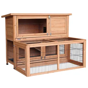 Wholesale rabbit hutches Outdoor Natural Color Wooden Rabbit Cage with big run