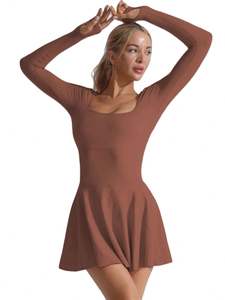 シームレス無地カスタムクロスバックワンピーステニススカートアウトドアスポーツスポーツスポーツドレス女性用ショーツ付き - Product Image 4