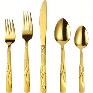 Ensemble de couverts jetables en acier inoxydable miroir, 30 pièces, durable, fourchette, cuillère, couteau, écologique, passe au lave-vaisselle, service pour 6 - Product Image 1