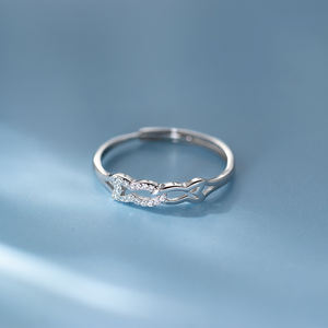 Bagues en argent sterling S925 avec zircon CZ, motif double poisson creux, bijoux cadeaux - Product Image 3