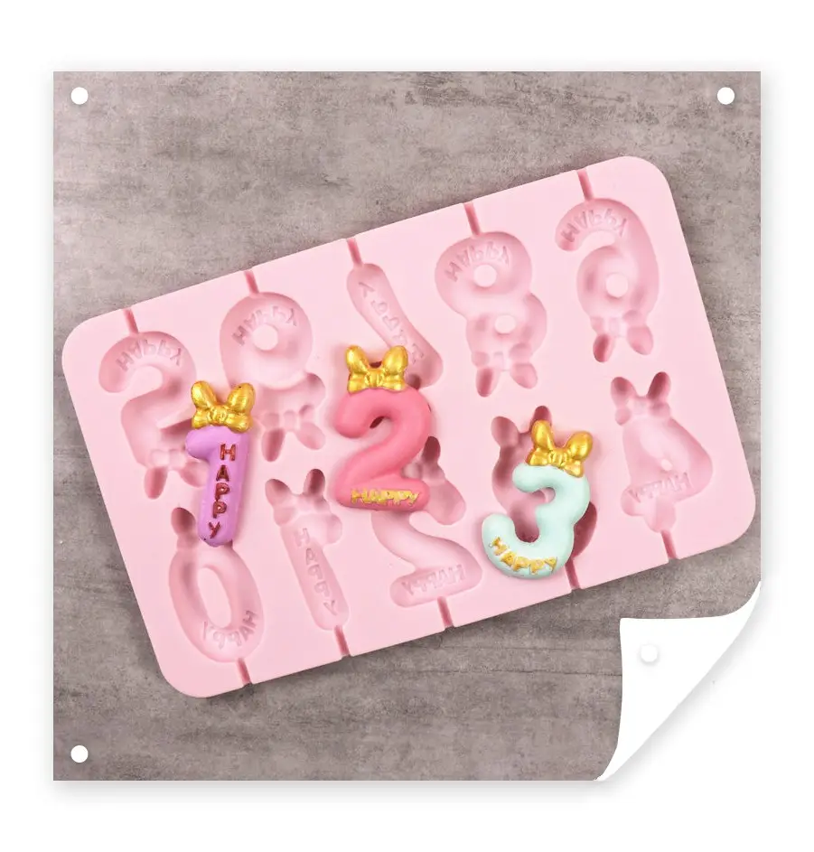 Food-grade DIY 0-9 Number Silicone Mold Bowknot Top Hat Cheese Stick Chocolate Mold Easy-release Babyshower Birthday cake decor