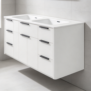 Multi Drawer White Double Basin <b>Bathroom</b> Vanity Base Cabinet - Product Image 2