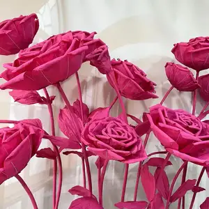 E486 Hot Sale Artificial Giant Paper Single Hot Pink Rose Flower Head Stage Window Mall Wedding Props Ornament Decoration
