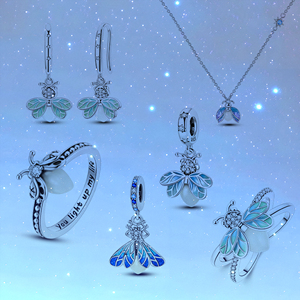 MULA 쥬얼리 세트-실버 925 빛나는 반딧불 참 반지 귀걸이 실버 종교 의식을위한 목걸이 팔찌 - Product Image 1