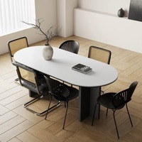 Ensemble de table à manger ovale en bois massif de style français vintage de luxe avec plateau en ardoise, non pliable, 6 places, personnalisable, restaurant, maison
