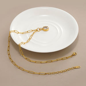 Liliflor gran oferta moda 18K chapado en oro de acero inoxidable impermeable papel Pin cadena enlace Oval circón colgante collar P253655 - Product Image 5