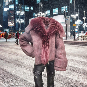 2025AW Winter Damen Luxus Fuchspelzkragen Flauschiger Wollmantel mit Reißverschluss und Knöpfen, Weißer Gänsedaunenmantel mit Abnehmbarem Kragen, Premium OEM Private Label - Product Image 3