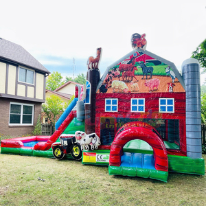 Commercial grade outdoor kids moonwalk jump bouncy castle <b>inflatable</b> dual lane farm bounce house water slide - Product Image 3
