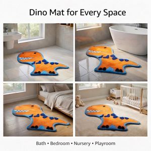 Tappeto Moderno di Design con Dinosauri, Lavorato a Mano, Ecologico e Adatto agli Animali Domestici, per Camera da Letto o Bagno, 30x20 Pollici - Product Image 6