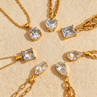 Collier pendentif en zircon plaqué or 18 carats en acier inoxydable pour femme, chaîne de pull au design géométrique tendance pour occasions décontractées et de fête