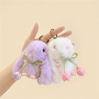 Porte-clés Lapin Kawaii en Peluche avec Nœud en Ruban Tulipe, Pendentif Lapin Doux en Peluche pour Sac à Dos, Clés, Breloques Cadeau d'Anniversaire