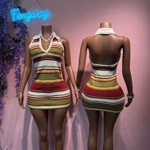 Vestido de Punto <span class=keywords><strong>para</strong></span> Mujer, Vestido Halter con Rayas y Parches, <span class=keywords><strong>Vestidos</strong></span> Ajustados, Nueva Moda de Verano 2026, Arcoíris - Product Image 2