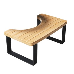 Solid Wood <b>Bathroom</b> <b>Stool</b> 42.5x22.5x5.5cm With Iron Alloy Legs Natural Wood Color And Black For Shower Or Toilet Use - Product Image 3