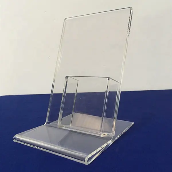 Soporte de letrero inclinado acrílico 5x7 con marco de letrero de bolsillo para tarjeta de visita con soporte de folleto adjunto soporte de letrero Lucite inclinado