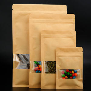 Petits sacs de rangement plats en papier kraft brun à trois soudures latérales, refermables à chaud avec fermeture éclair et fenêtre transparente, pour snacks, bonbons, aliments et thé - Product Image 4