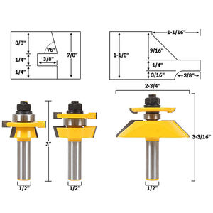 3pcs Mata Bor Router Tongue Groove 1/2 Shank untuk Panel Kabinet Terangkat - Product Image 1
