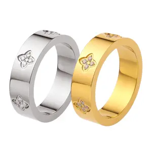 18K позолоченное кольцо с фианитом, кольцо из нержавеющей стали, обручальное кольцо, ювелирное изделие, подарок на день рождения для женщин