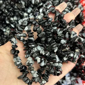 Wholesale Crystal Jewelry Romantic Round Bead Healing Natural Snowflake Obsidian Chips Bracelet For Presents Decoration