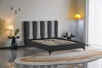 Cadre de lit en métal à plateforme haute avec tête de lit en tissu doux, tailles King, Queen, Double, Full – Prix d'usine, luxe abordable