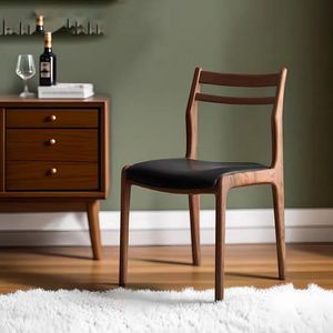 Modern Walnut Wood <b>Dining</b> <b>Chair</b> With Backrest Solid Wood Home Office Living Room Use - Product Image 2