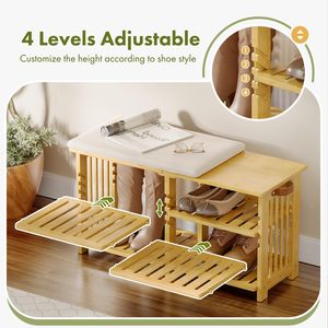 SENYU Modern <b>Wooden</b> Shoe Rack <b>Storage</b> <b>Bench</b> <b>with</b> 4 Shelves Space Saving Entryway Furniture for Home Use - Product Image 2