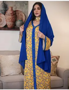 Neue Mode Frauen Muslim Abaya Muslim Frauen drucken Blumen Toga Dubai Kleid Kleidung