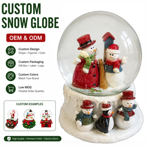OEM Custom Christmas Snowman Family <strong>Snow</strong> <strong>Globe</strong> with White Snowy Base and Penguin Figurine for Personalized Holiday Decor Gift - Product Image 1