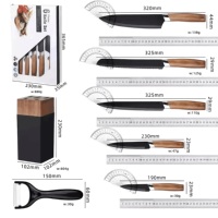 Ensemble de 7 couteaux de cuisine haut de gamme en acier inoxydable avec bloc, couteau de chef super tranchant personnalisé et éplucheur en plastique PP