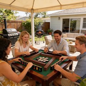 Vente flash : Jeu de Mahjong de <span class=keywords><strong>plage</strong></span>, tuiles de Mahjong portables en bois pour les voyages, cadeau, loisirs en plein air, jeu de sport à domicile, intérieur - Product Image 1