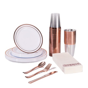 Disposable Plastic Plates Plastic 175 Pack Disposable Rose Gold Dinnerware Set Elegant Disposable Plastic Party Plates For Halloween Thanksgiving Christmas