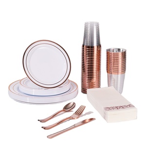 175 pieces Disposable Elegant Rose Gold Dinnerware Set Tableware Plastic Party Plates set