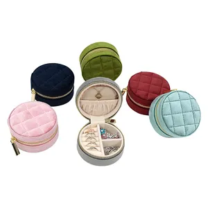 Hot sell Luxury travel gift round velvet jewelry case small jewellery box leather