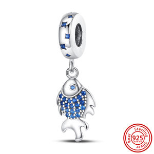 925 Sterling Bạc Đại Dương Phong Cách Cá Cá Cá Heo Nàng Tiên Cá Vỏ Hạt Màu Xanh CZ Mặt Dây Chuyền Charms Phù Hợp Ban Đầu Pan Vòng Đeo Tay Tự Làm Đồ Trang Sức - Product Image 3