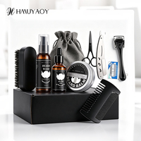 Kit de Toilettage de Barbe Bio et Écologique pour Hommes, 10 Pièces, Marque Blanche, Anti-Frisottis, Huile à Barbe, Ciseaux, Sac de Rangement en Lin – Vente en Gros