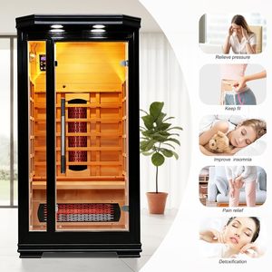 KLAFIN Sauna Inframerah Jauh Terapi Cahaya Merah Hemlock untuk 1 Orang, Kontrol Digital Elektrik, Bak Pijat & Ruang Sauna Dalam Ruangan - Product Image 4