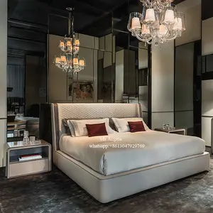 欧洲风格卧室家具套装现代豪华软床真皮人造革床头板床豪华特大号床