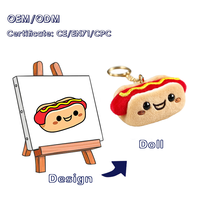 Porte-clés en peluche personnalisé, mini-jouets en peluche sur mesure, pendentif mascotte hot-dog doux