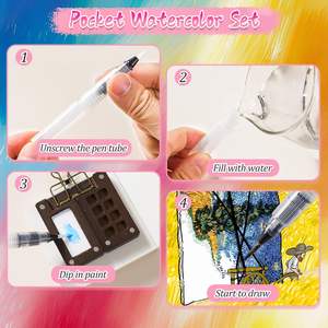 Mini Set de Pintura de <span class=keywords><strong>Acuarela</strong></span> de 12 Colores, Kit de <span class=keywords><strong>Acuarela</strong></span> Portátil de Bolsillo con Paleta de Madera de 8 Compartimentos, Cuaderno de Dibujo y Clip Metálico - Product Image 3