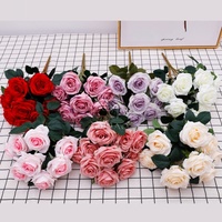 Bouquet de roses artificielles en soie en gros, 10 têtes, pour décoration de mariage