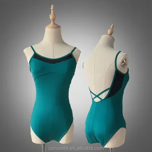 Justaucorps vert à bretelles pour femmes, vêtement de ballet à deux tons, L2032