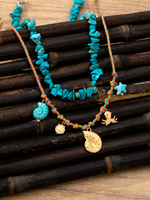 Collier superposé de perles turquoise, style bohème, avec pendentifs coquillages, étoiles de mer et crabes, pour femmes, vente en gros de bijoux