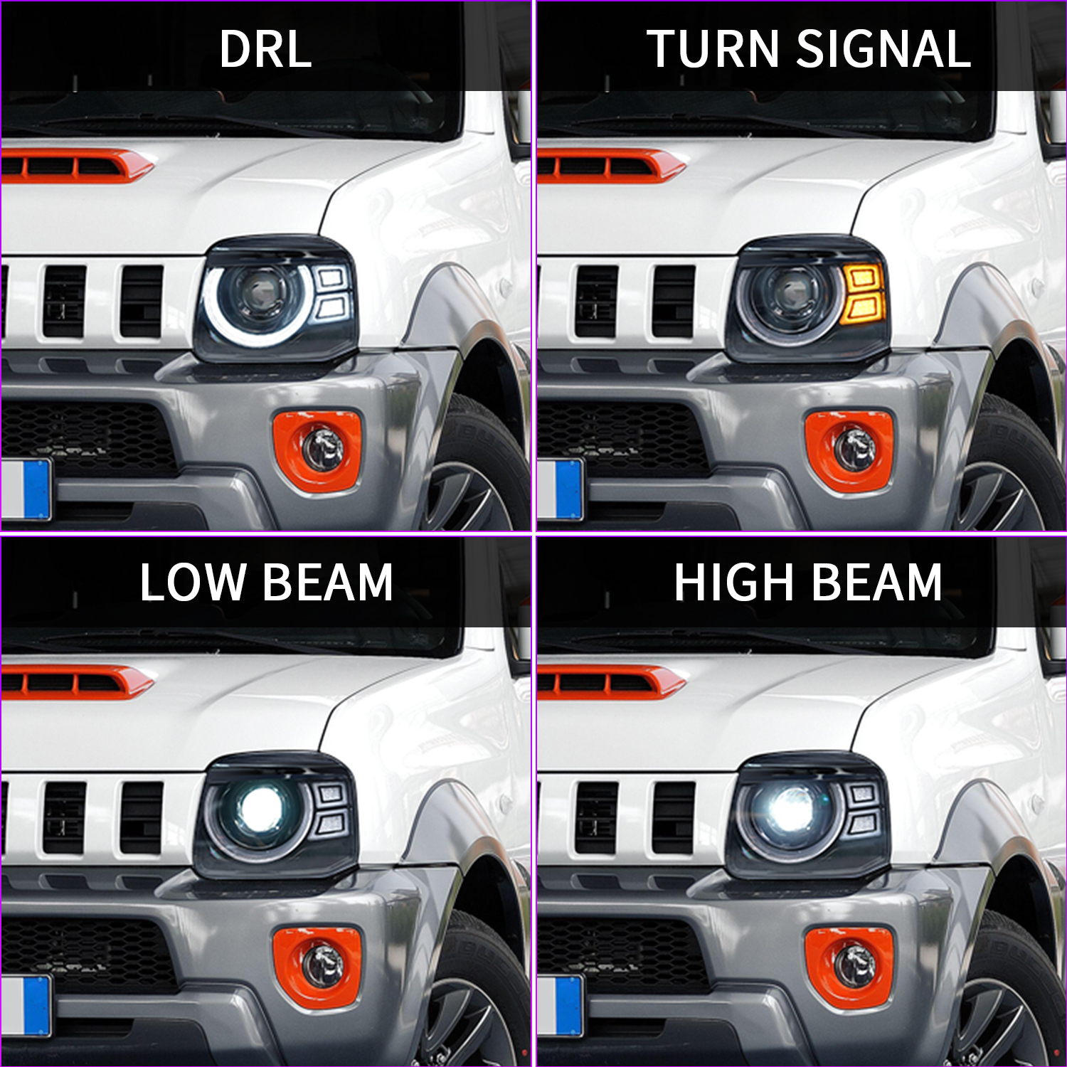 jb23 ジムニー　社外ヘッドライト JB23 ジムニー 流れるLEDウインカー内蔵 10連LEDプロジェクターヘッド