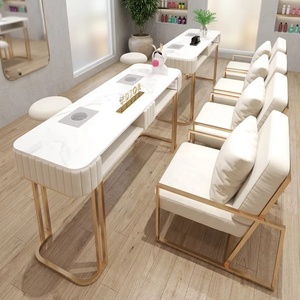 Table de manucure moderne blanche pour salon, bureau de manucure avec structure métallique, poste de travail de beauté, mobilier de salon personnalisé - Product Image 1