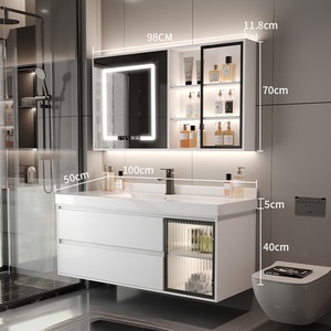 Meuble de salle de bain intelligent moderne de luxe léger avec vasque intégrée en céramique ardoise sans joint - Product Image 5