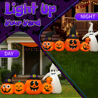 Topi Halloween Tiup 8ft dengan Labu dan Hantu Putih, Dilengkapi 5 Lampu LED untuk Dekorasi Halaman dan Taman Luar Ruangan 12V
