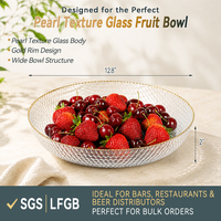 Grand saladier en verre martelé de 2,8 L avec bord doré, bol de service transparent pour fruits, verrerie irrégulière pour la cuisine et la décoration de table à la maison