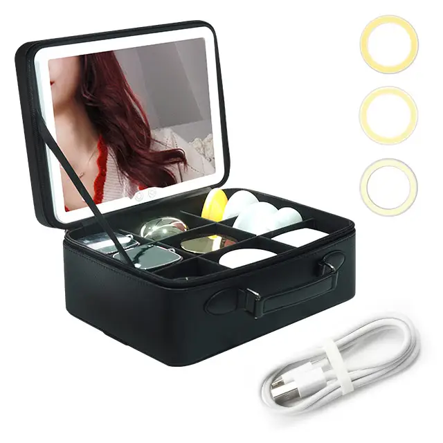 Cosmetic Storage Bag с LED Light, Professional Box с Mirror, Portable Makeup, Large Capacity, Home Travel